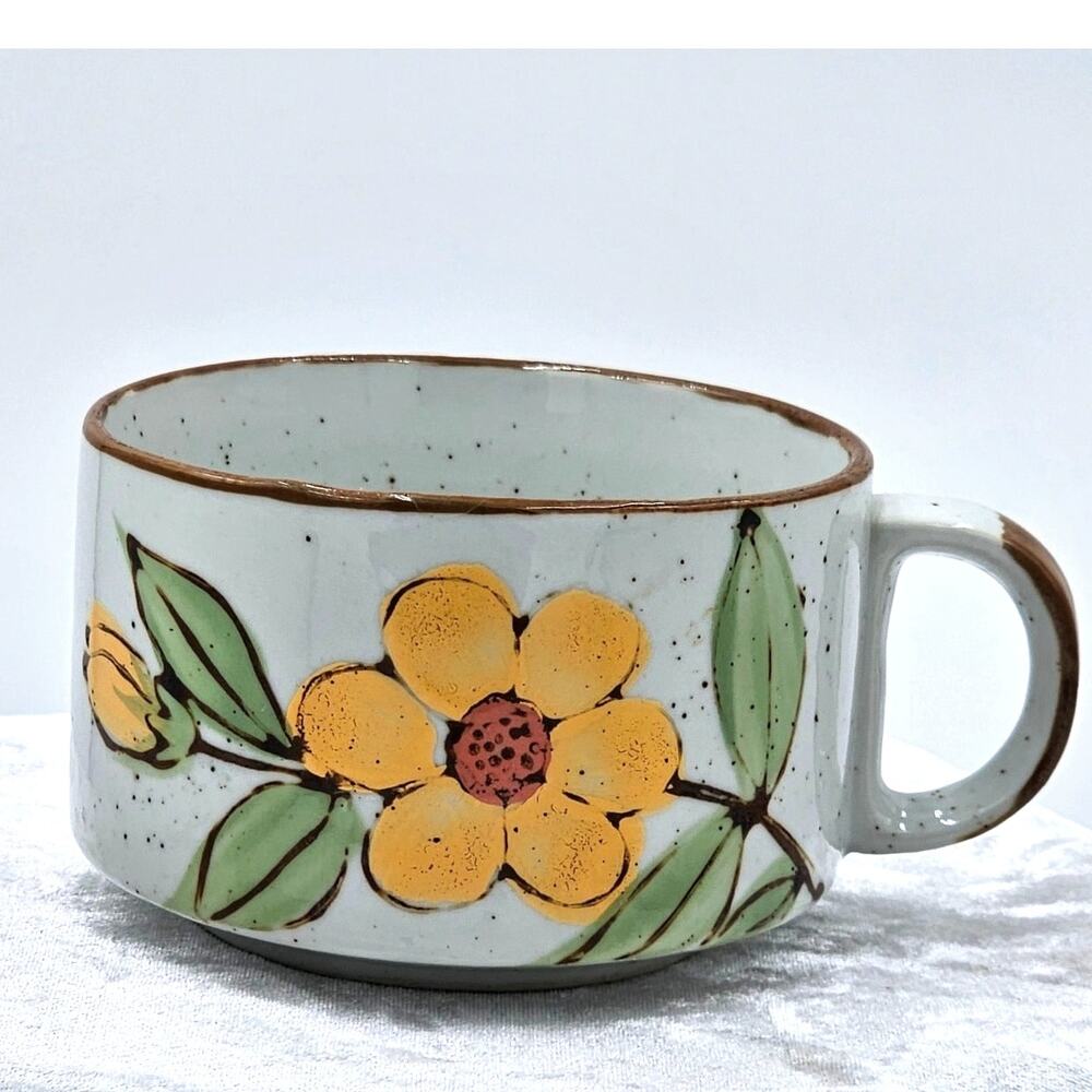 Speckled Stoneware Soup Bowls/Mugs Floral Motif Circa 1970s | Korea
